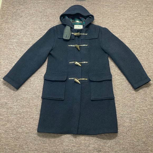L.L. Bean Jackets & Blazers - LL Bean Womans Size 8 Overcoat Toggle Coat Duffle Wool Nylon Navy Blue Hooded